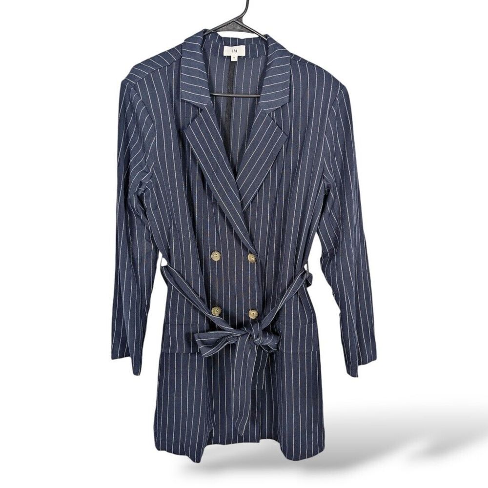 REVOLVE LPA Wrap Lightweight Jacket M Stripe Navy Double Breasted Chic Corpcore